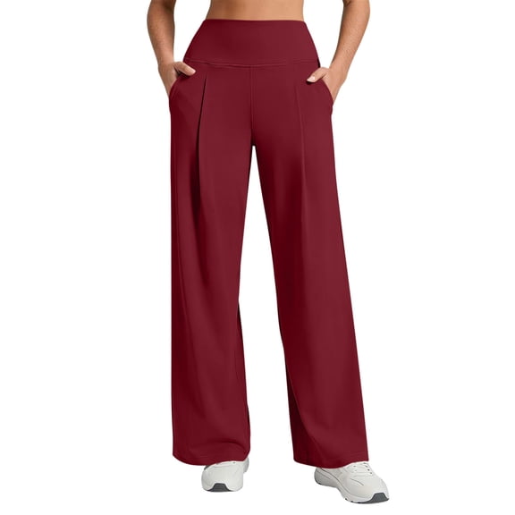Mifsaly Running Pants Women High Waisted Wide Leg Yoga Pant Soft Comfortable Stretchy Gym Outdoor Hiking Athletic Workout Outfits with Pockets Wine,S