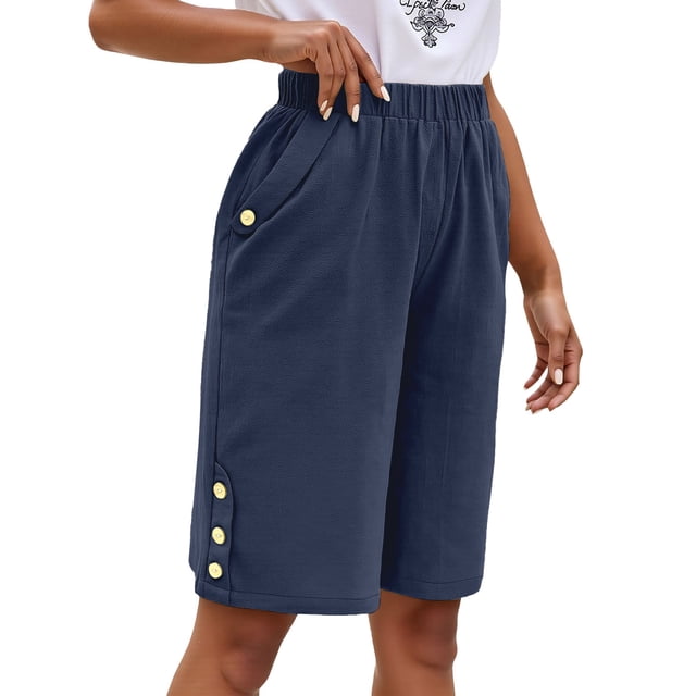 Pantalones informales de mujer con corte recto y holgado - Pantalones de verano con bolsillos con botón - S-XXXL