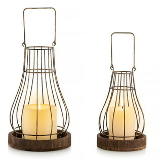 Better Homes & Gardens Rustic Wood Candle Holder Lantern, Large ...