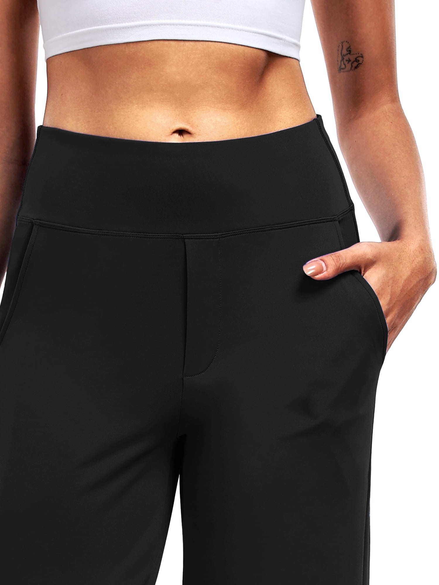NELEUS Womens 29" Wide Leg Pants Athletic Yoga Leggings Casual Sweatpants Stretch Dress with Pockets,Black,US Size XL