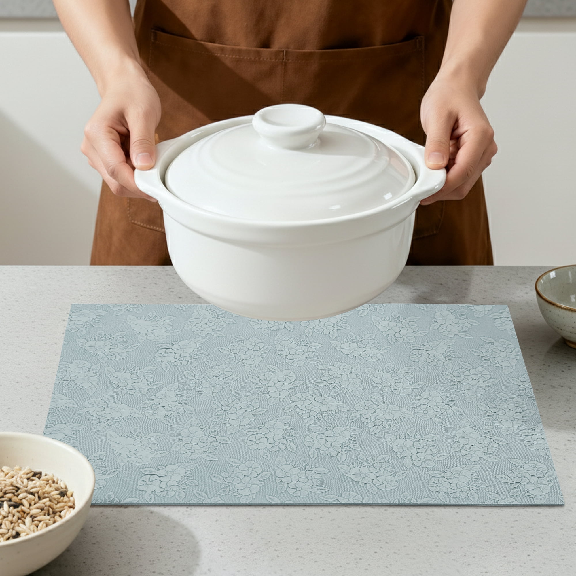 Unique Bargains Faux Leather Placemats for Kitchen Home Misty Blue 17.7"x11.8"