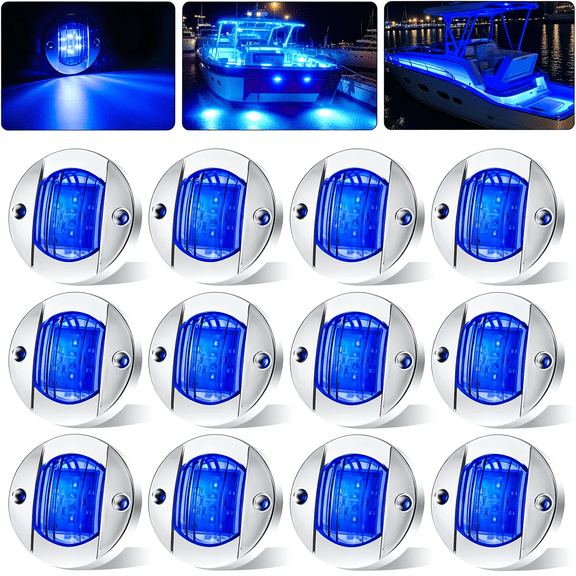 HIBIBUD 12Pack Dc12V 3" Round Marine Boat Led Navigation Lights Stern Anchor Transom Deck Courtesy Light Interior Lamp Waterproof for Pontoon Kayak Sailboat Fishing Boat - Blue