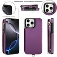 thumbnail image 6 of Compatible with iPhone 16 Pro Max Crossbody Wallet Phone Case,RFID Blocking PU Leather Shockproof Phone Case Women Men Kickstand flip Back Wrist Strap Zipper Credit Card Holder Slots,Darkpurple, 6 of 8