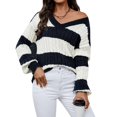 thumbnail image 2 of Duoif Sweaters for Women Trendy Women's College Knit Sweater Top Patchwork Colorblocked Pullover V Neck Sleeve Sweater Women's Sweaters Womens Tops Blue L, 2 of 9