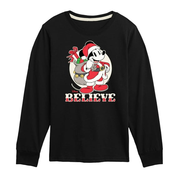 Disney - Believe Santa Mickey Christmas - Toddler & Youth Long Sleeve Graphic T-Shirt