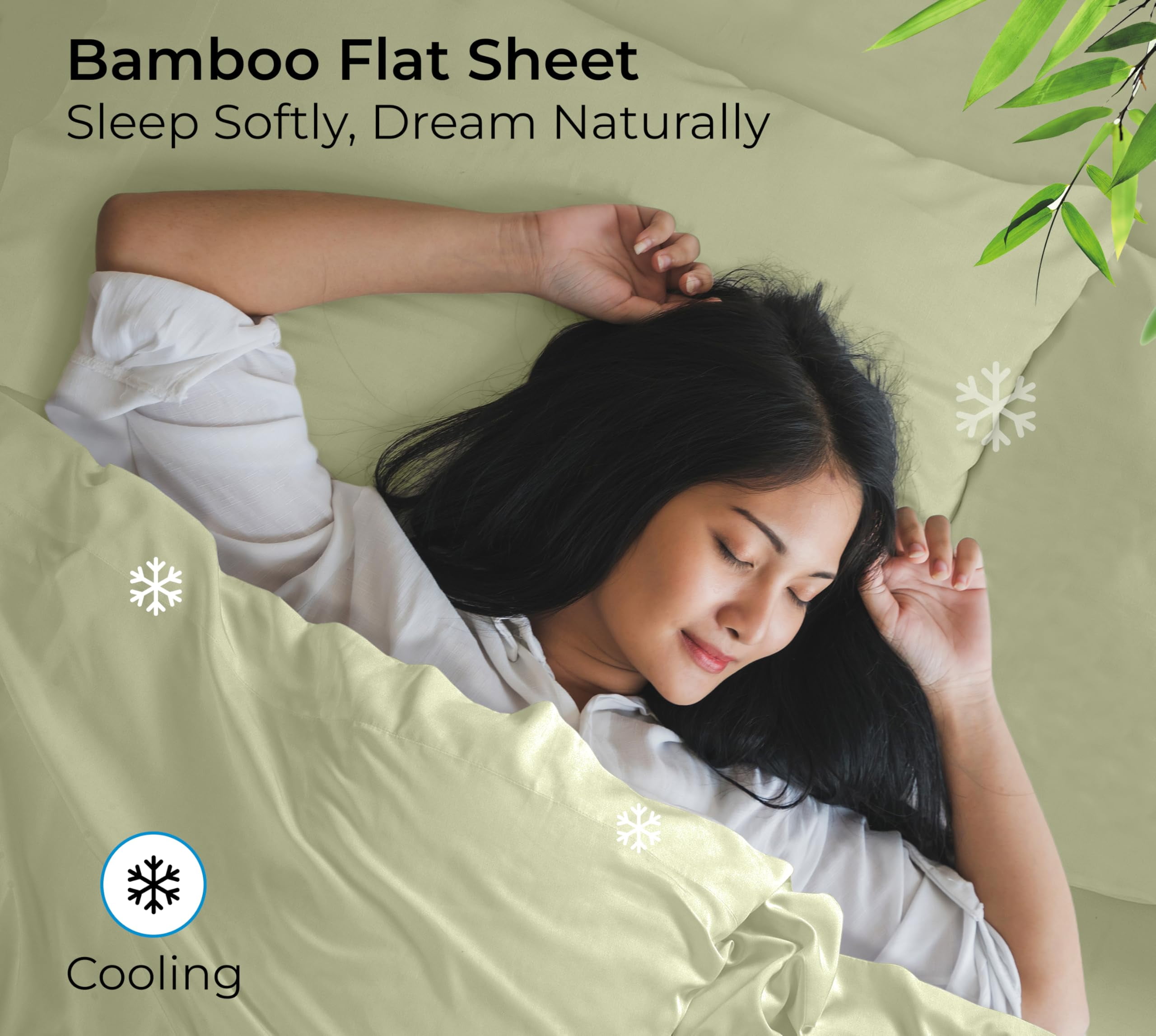 Royale Linens Bamboo Queen Flat Sheets Only - Cooling Sheets - Organic Viscose Derived from Bamboo - Queen Size Flat Sheet Only - Top Sheet - Breathable & Silky Bedding (Queen, Sage Green)