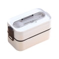 thumbnail image 1 of Bewildely Fiambrera de doble capa para alimentos frescos, contenedor de almacenamiento Bento ABS, cajas de horno microondas de silicona para trabajo Cocina y Comedor Blanco Bewildely HA067352-01, 1 of 6