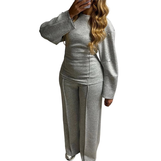 Conjuntos de Dos Piezas para Mujer, Sudadera, Ropa Informal de Viaje, Chándal de Pierna A , Chándales Cómodos. Gris L