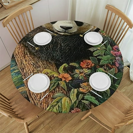 

SHERONV Panda Bear Tree Flowers Round Tablecloth Stain-Resistant 100% Polyester 31 -35