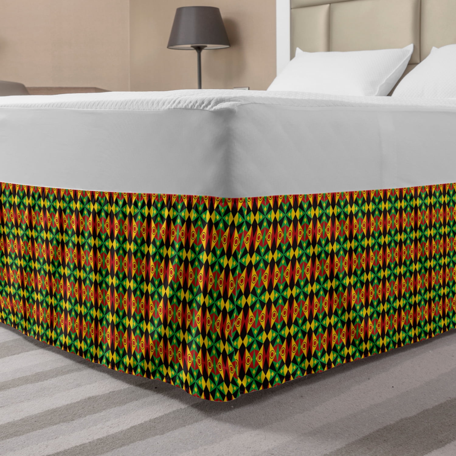 Kente Pattern Bed Skirt, Indigenous Heritage Tile Design with Triangles