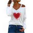 thumbnail image 1 of Pompotops Blouse Décontractée Imprimée Aguichant à Manches Longues Col en V Épaules Dénudées T-Shirt, 1 of 4