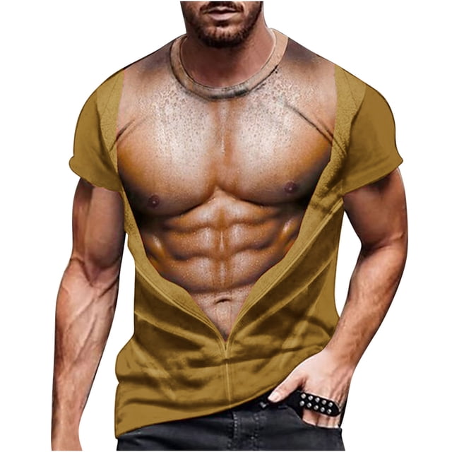 RKSTN Chemises pour Hommes Manches Courtes Mode Imprimé Musculaire Mode Mise en Forme Col Rond T-Shirt à Manches Courtes Chemises Hawaïennes pour Hommes