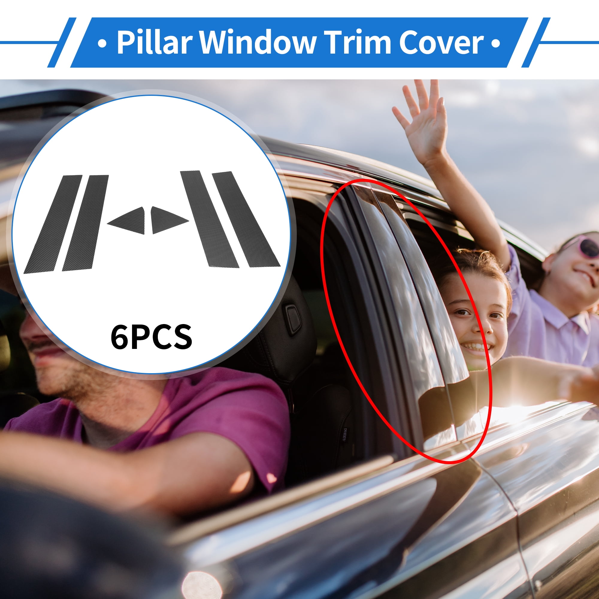 Unique Bargains 6Pcs Plastic Window Trim For Dodge Charger 2006-2010 Black Carbon Fiber