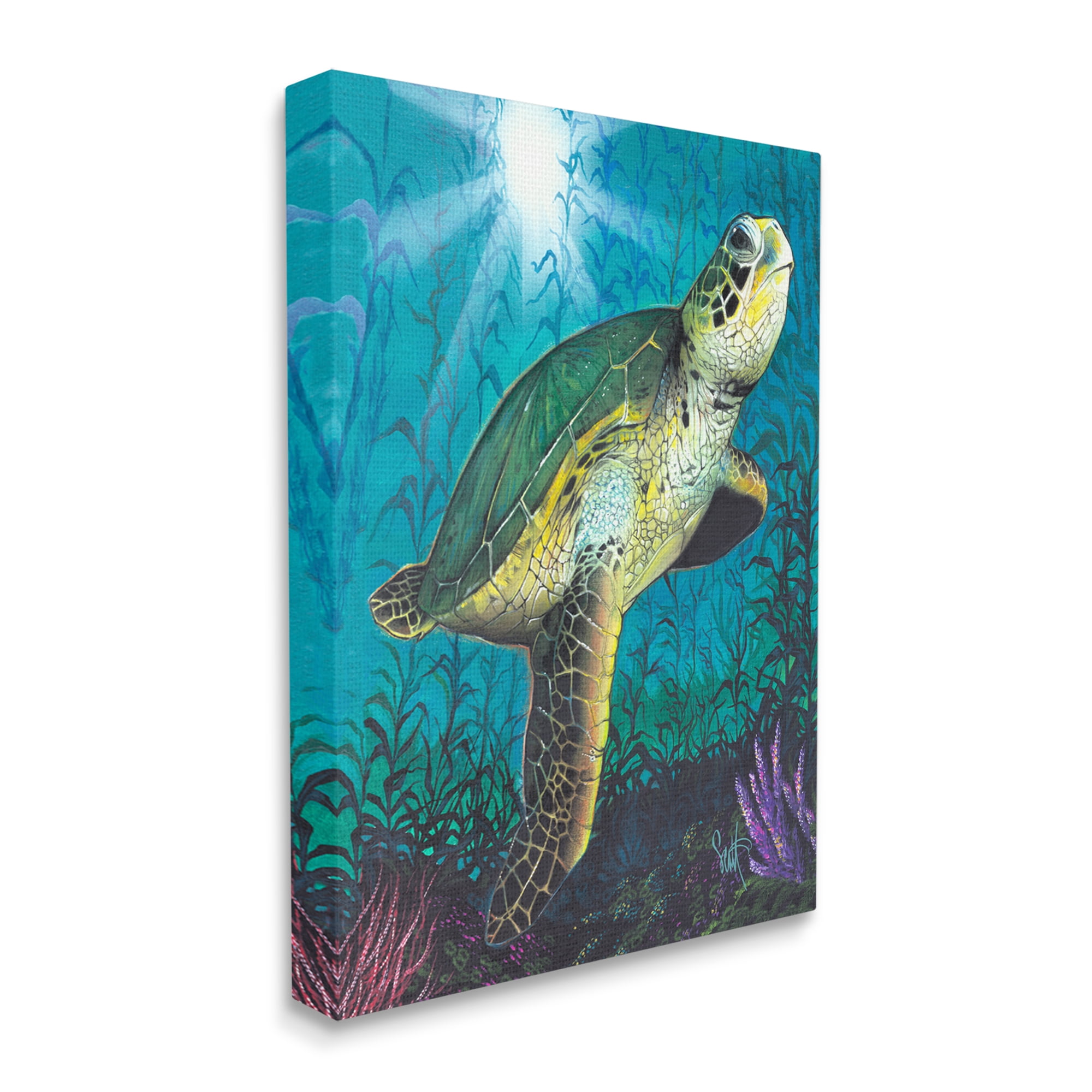 Stupell Industries Turtle Underwater Reef Animals & Insects Painting Gallery Wrapped Canvas Print Wall Art, 36 x 48