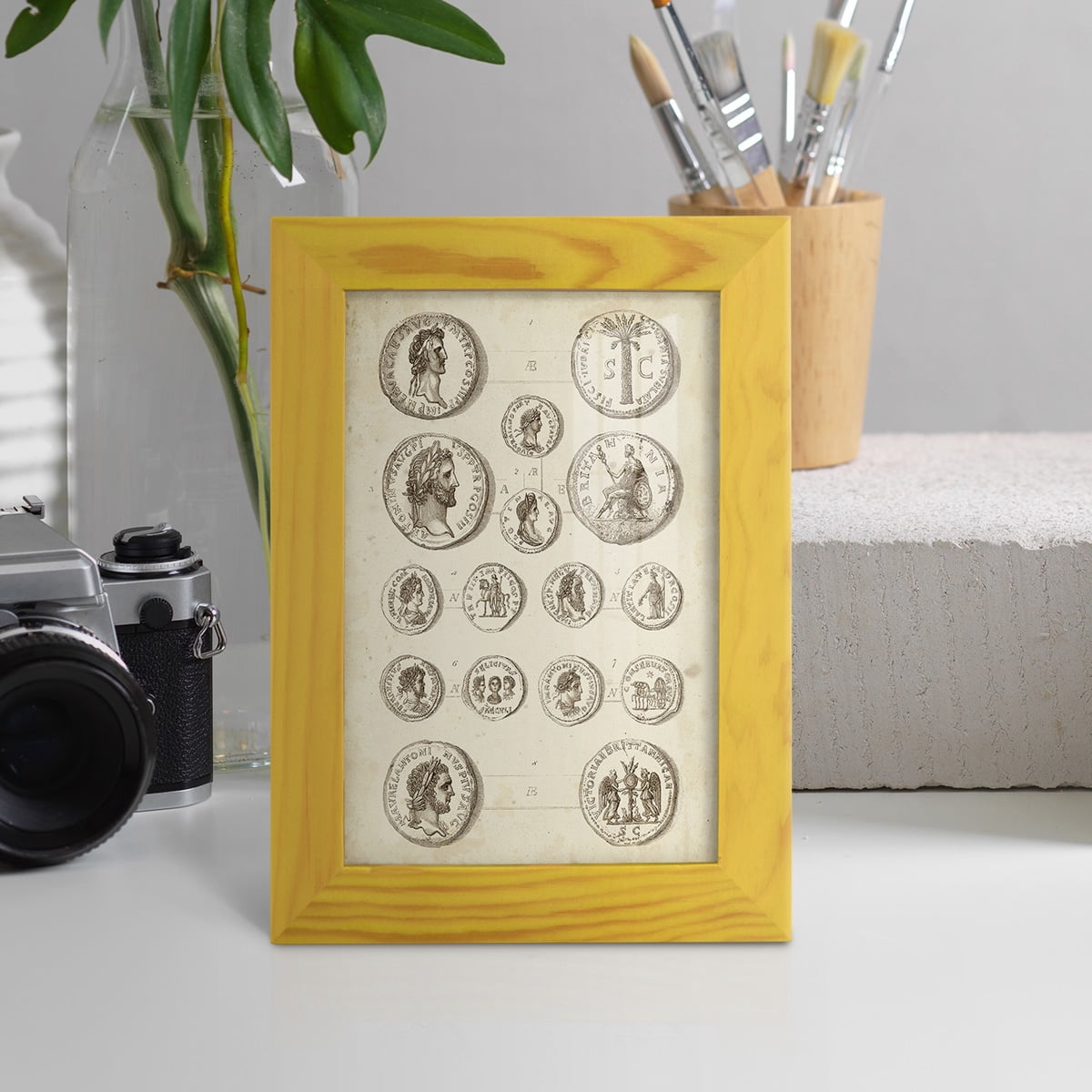 Antique Roman Coins IV -Framed Print w/glass-Sunflower Yellow