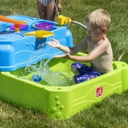 Step2 Waterpark Wonders Two-Tier Blue Plastic Outdoor Toy and Water Table for Toddler with Umbrella