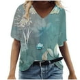 thumbnail image 1 of Birdeem T-Shirt à Col en V pour Femmes, Mode Décontractée, Grande Taille, Imprimé de Fleurs Pittoresques, 1 of 1