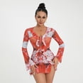 thumbnail image 6 of KelaJuan Women Mini Dress Long Sleeve Lacing Tie-dye Print Patchwork Slit Bodycon Party Dress, 6 of 8