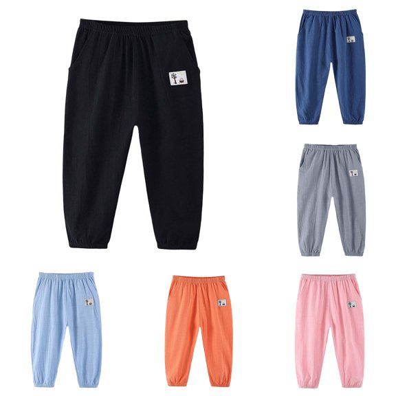 WERYOUNG Kids Cotton Linen Pants With Elastic Waist Long Trousers Boys Girls Wide Leg Pant Versatile Bottom 3-4 Years