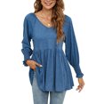 thumbnail image 6 of TIHLMK Long Sleeve Blouse Shirt Deals Clearance Women's Fashion Autumn Winter V-Neck Blouse Solid Puff Long Sleeves T-Shirt Tops Light Blue, 6 of 6