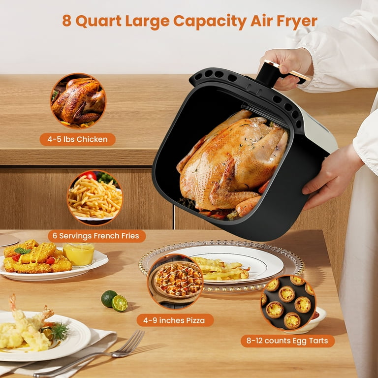 Air Fryer Large 8QT, 8-in-1 Digital Touchscreen, Visible Cooking Window,  1700W, White