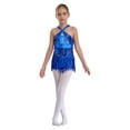 thumbnail image 2 of iiniim Kids Girls Latin Dance Hip Hop Jazz Performance Sparkly Tassel Leotard Bodysuit Dancewear A Blue 10, 2 of 7