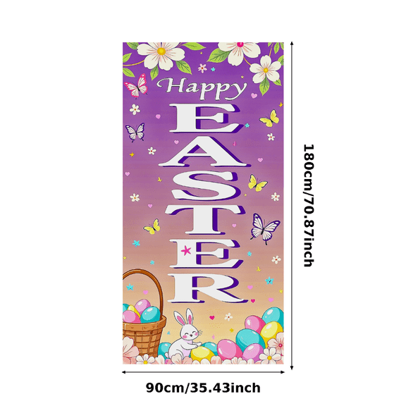 Purple Background Easter Banner with Flowers Butterflies Bunny and Eggs Happy Easter Party Decorations Backdrop Photography Props Easter Decors