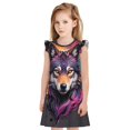 thumbnail image 1 of Fotbe Colorful Wolf Head A Vestido de Dormir para Niñas de 3 a 10 Años, Mangas Cortas, Estilo Princesa, Pijama Camisón con Mangas Voladas-Large, 1 of 6