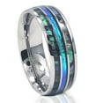 thumbnail image 1 of Tungsten Wedding Band Ring 8mm Men's Engagement Silver with Abalone & Koa Wood Inlay, 1 of 2