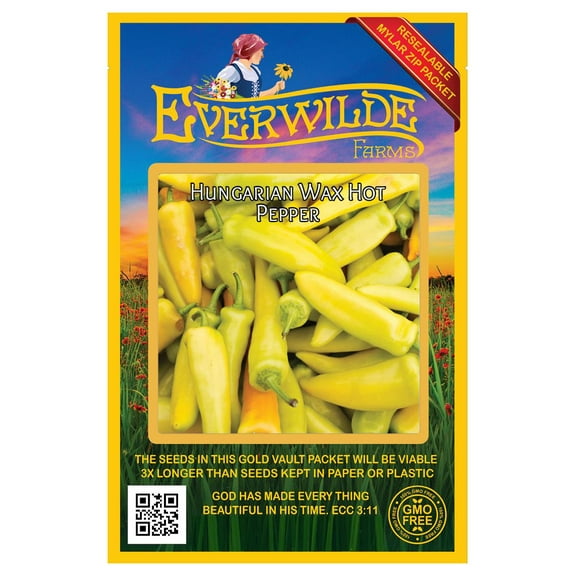 Everwilde Farms - 50 Hungarian Wax Hot Pepper Seeds - Gold Vault Jumbo Bulk Seed Packet