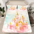 thumbnail image 2 of Homewish Girls Kids Cartoon Castle Full Size Sheets 4-Piece,Pink Teal Golden Breathable Bed Sheets,Dreamy Princess Lightweight Sheet Sets,Microfiber Bedroom Decor, 2 of 7