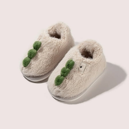 

Fashion Cute Autumn And Winter Boys And Girls Slippers Flat Bottom Round Toe Soft And Comfortable Warm Solid Color Dinosaur Shape White 170