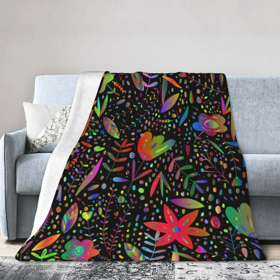 Rainbow Colored Flora Throw Blanket, Anti-Pilling Ultra-Soft Micro Fleece Cover Blanket for Bed Sofa, for All Seasons, 50"x40"