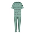 thumbnail image 4 of WREESH Womens Two Piece Outfits Stripe Short Sleeve T-Shirts and Drawstring Sweatpants Jogger Lounge Set with Pockets Green, 4 of 5