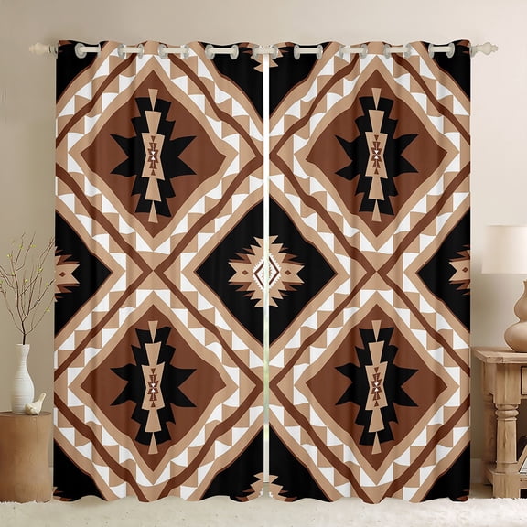 jejeloiu Rustic Farmhouse Cabin Black Out Curtains,Aztec Boho Geometric Curtains Pack of 2 (42x63 Each),Brown Rhombus Triangle Bedroom Curtains For Girls Boys,Luxury Bedroom Decor