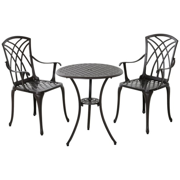 Outsunny 3 Pieces Patio Bistro Set, Coffee Table with Umbrella Hole, Brown