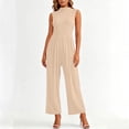 thumbnail image 4 of PBFRDSJ Jumpsuits for Women Casual Sleeveless Mock Neck Ruched Wide Leg Jumpsuit Casual Formal Long Romper with Pockets, 4 of 7