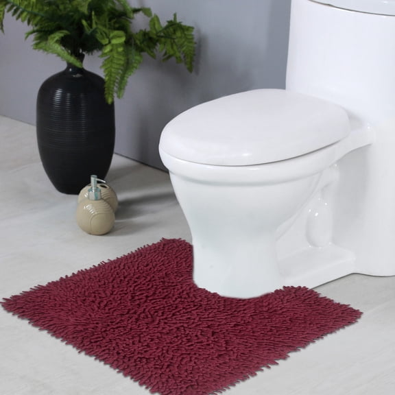 Home Weavers Fantasia Collection Toilet Rugs U Shaped Contour, Extra Thick Bathroom Rug, Non-Slip Contour Mat for Bathroom, 100% Cotton Soft & Water Absorbent, Machine Washable, 20"x20" Contour, Red