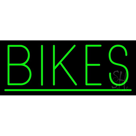 Green Bikes With Line LED Neon Sign 13 x 32 - inches, Clear Edge Cut Acrylic Backing, with Dimmer - Bright and Premium built indoor LED Neon Sign for automotive store, and mall.