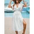 thumbnail image 3 of CUPSHE Women's Plunging V Neck Beach Dress Boho Half Dolman Sleeve Empired Waist Side Split Maxi Summer Dresses, 3 of 6
