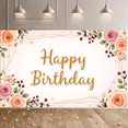 thumbnail image 7 of Floral Design Happy Birthday Pink Flowers Party Banner for Celebration Event Decoration Indoor Use, 7 of 7