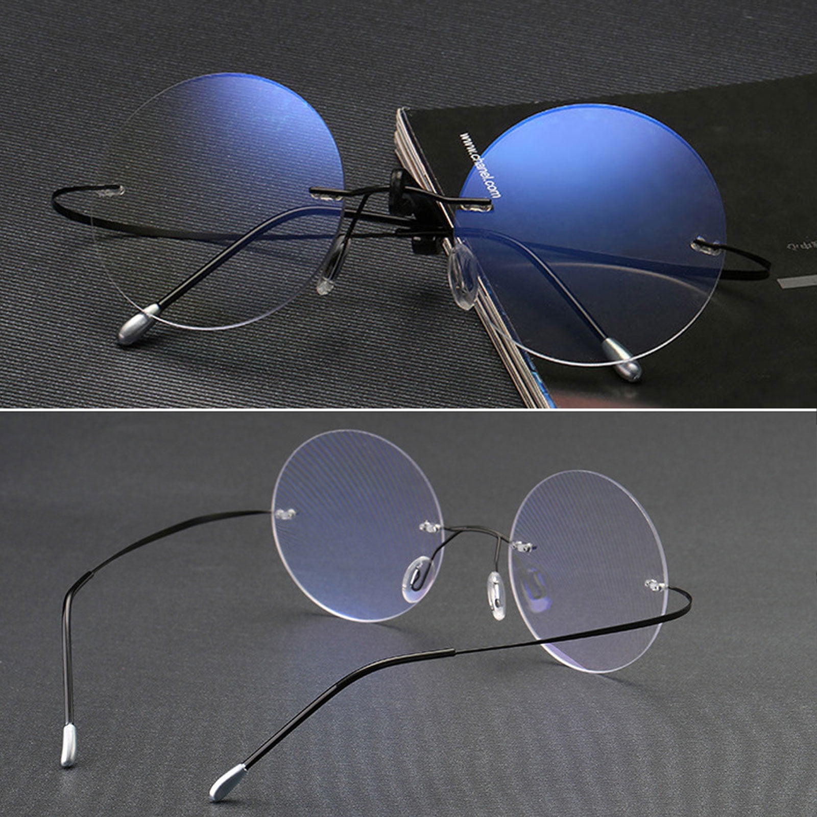 2 Pairs of Steve Jobs 48mm Retro Rimless Blue Light Blocking Oversized Reading Glasses 3.50 Mens Round Presbyopic Glasses Womens Lightweight Flexible Readers +3.5