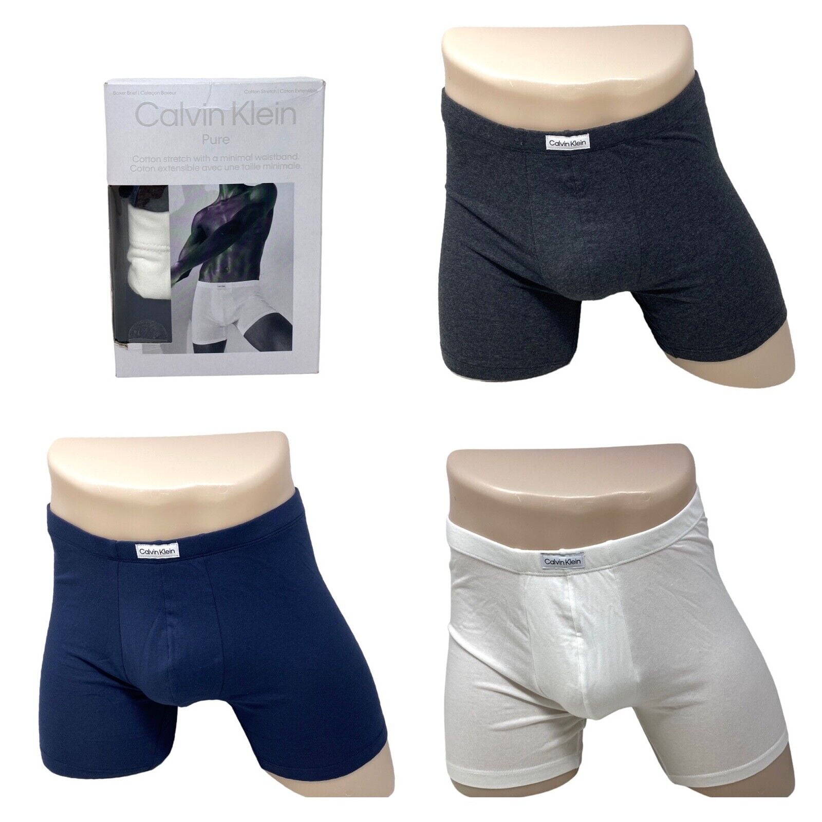 Calvin Klein 3 Pack Boxer Brief Underwear Pure Cotton Stretch Blue NB3263903 Walmart