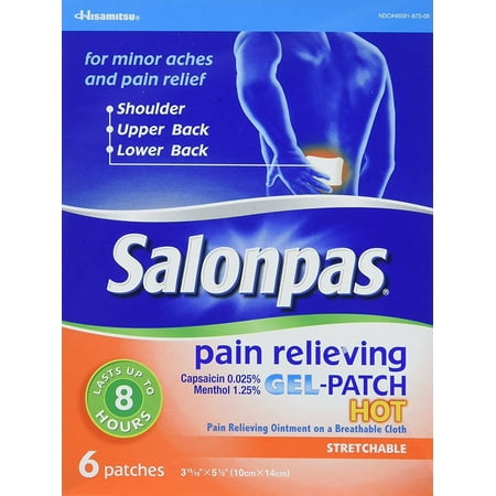 Salonpas Pain Relieving Gel Patches HOT for Back, Neck, Shoulder, Knee Pain and Muscle Soreness - 8 Hour Pain Relief - 6 Count, 3 Pack