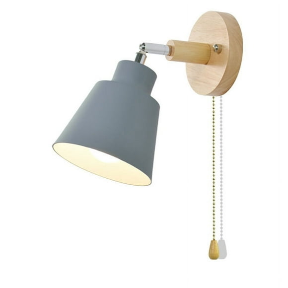 10cm E27 Base, Adjustable, Gray, Wall-Mounted, No Bulb, Switch Included Macaron Hued Wood Bedside Lamp