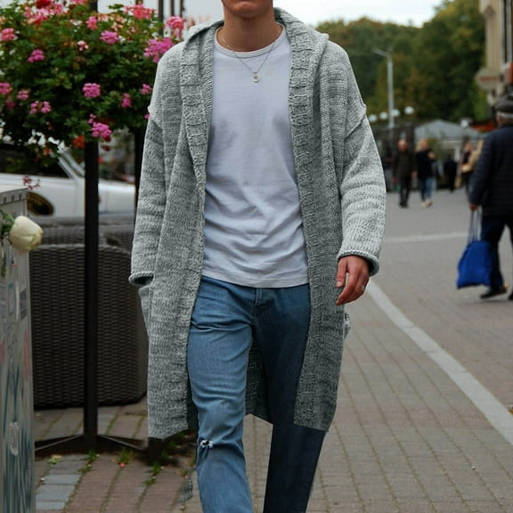 WXLWZYWL Men's Casual Long Cardigan Sweater Knit Open Front Solid Color Cardigans with Pockets