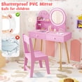 thumbnail image 4 of Gymax Kids Vanity Set w/ Lighted Mirror Princess Makeup Dressing Desk & Chair Set Pink, 4 of 7
