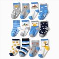 thumbnail image 2 of CAUYDY Kids Boys Floor Socks 12PC Set Children's Grip Crew Socks Mid Cut Fall Winter Spring Gift for Child Sizes 5-7 Years, 2 of 4