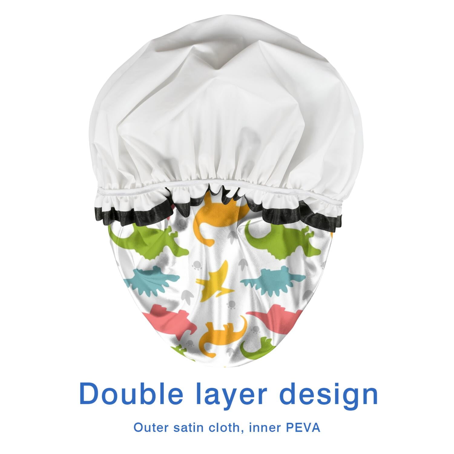 Shower Caps,Colorful Dinosaurs DiverseSilhouettes Pattern Waterproof Shower Cap for Women 4 Pieces,Double Reusable Hair Cover for Shower PEVA Elastic Stretch Hem