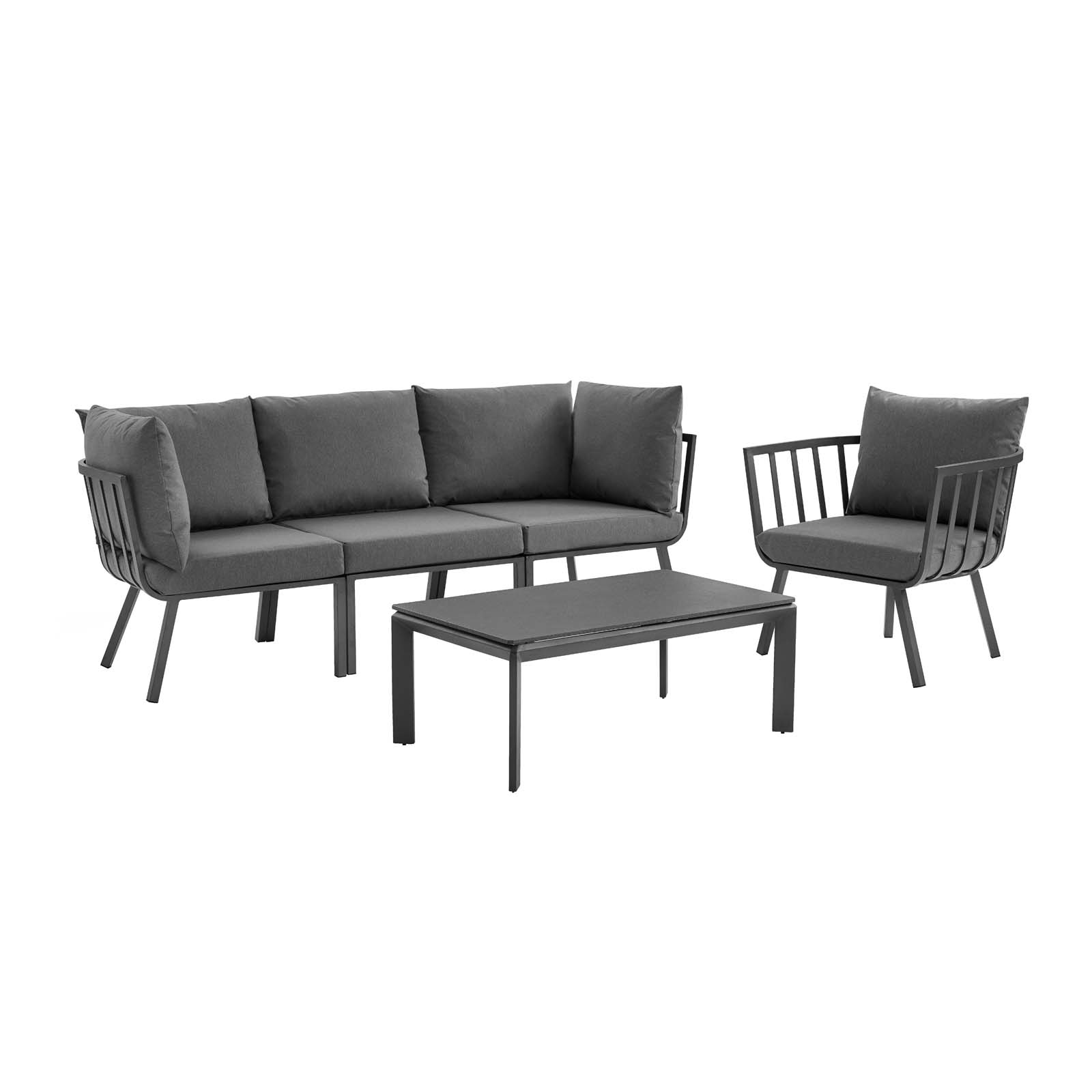 Modway Riverside 5 Piece Outdoor Patio Aluminum Set in Gray Charcoal - image 2 of 10